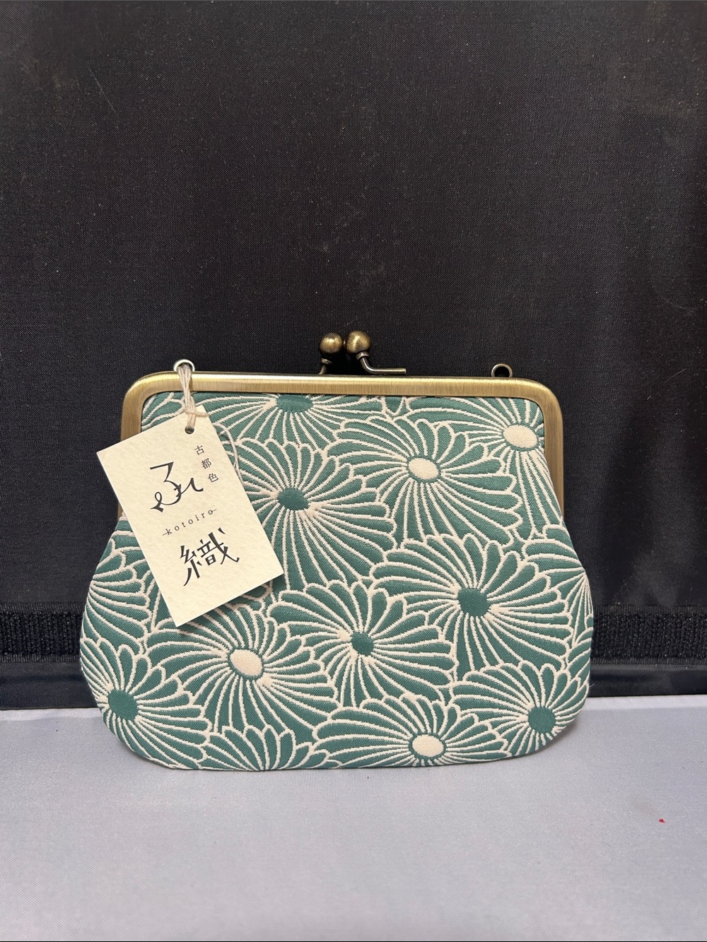 Vintage Floral Kiss-Lock Clutch in Teal Green by